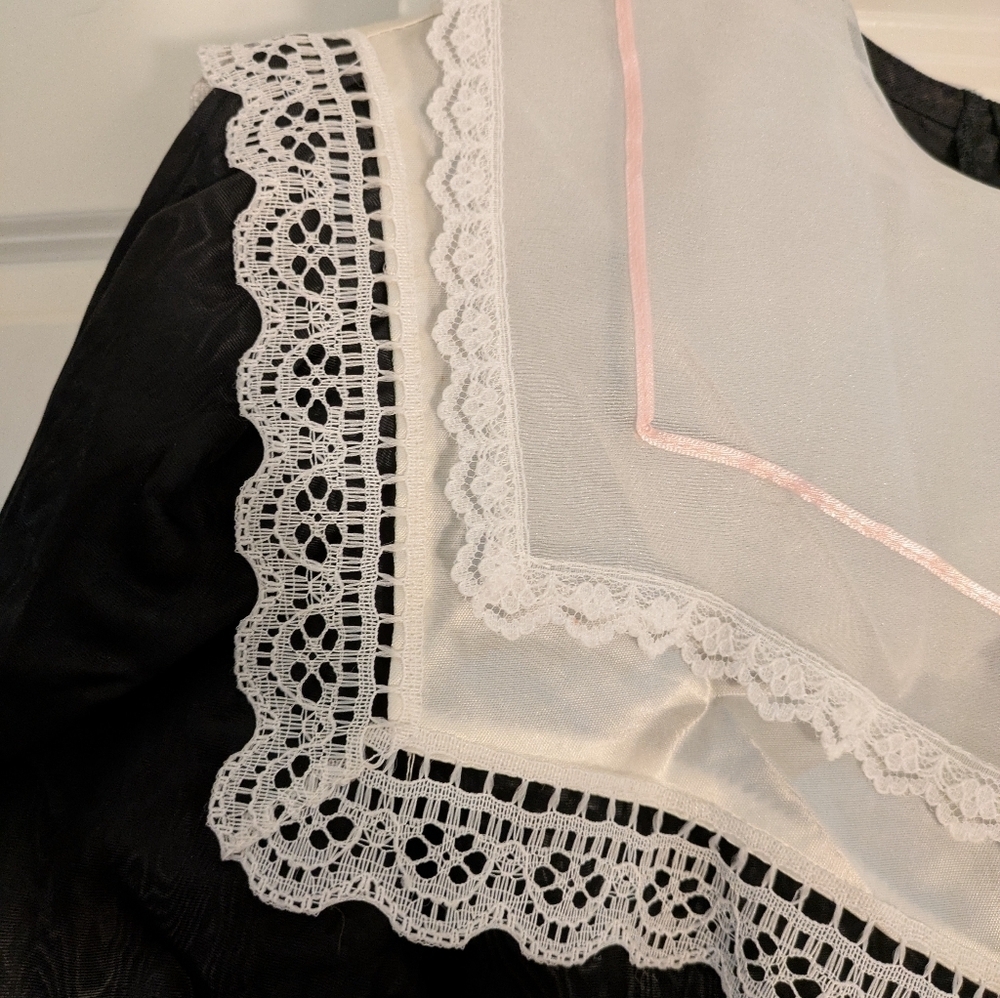 Gunne Sax Black Taffeta Dress with Lace Collar 8 - Picture 4 of 8